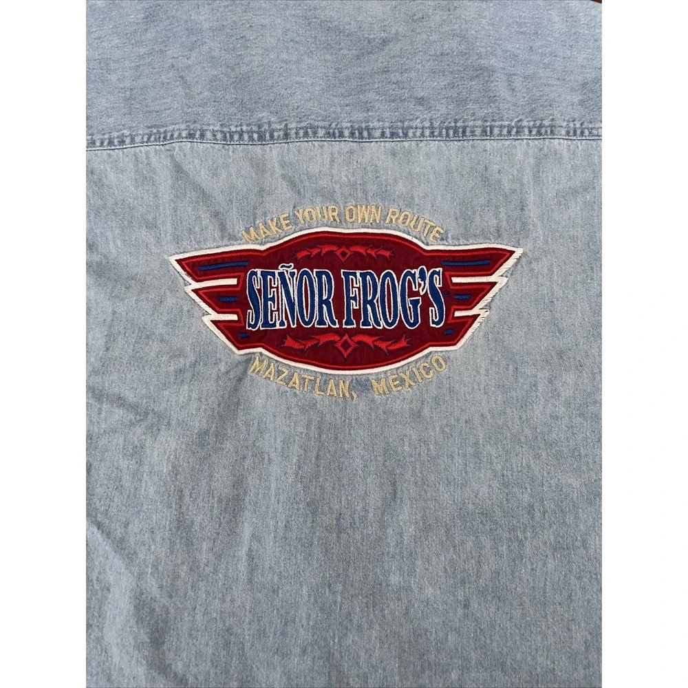 Official‎ Wear Mens Shirt Denim Blue Senor Frogs Mazatlan Mexico L